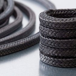 Graphited gland packing rope coiled and bundled