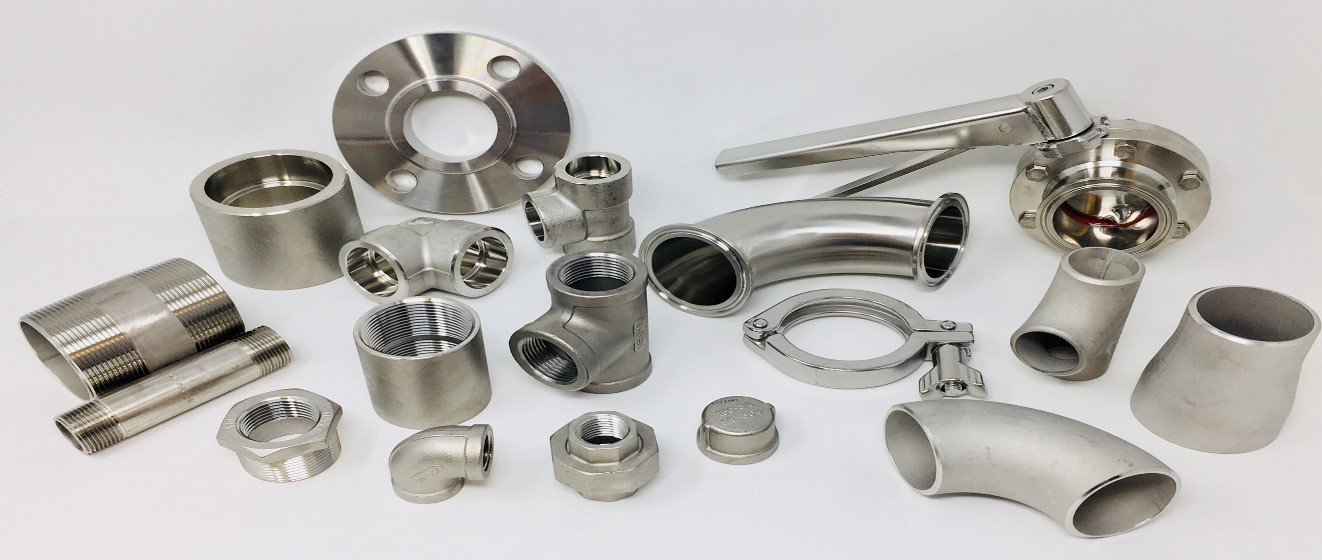 Stainless steel pipe fittings array